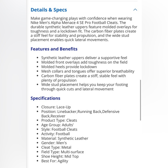 Nike Men's Alpha Menace 4 SE Pro‎ Football Cleats - Picture 9 of 9